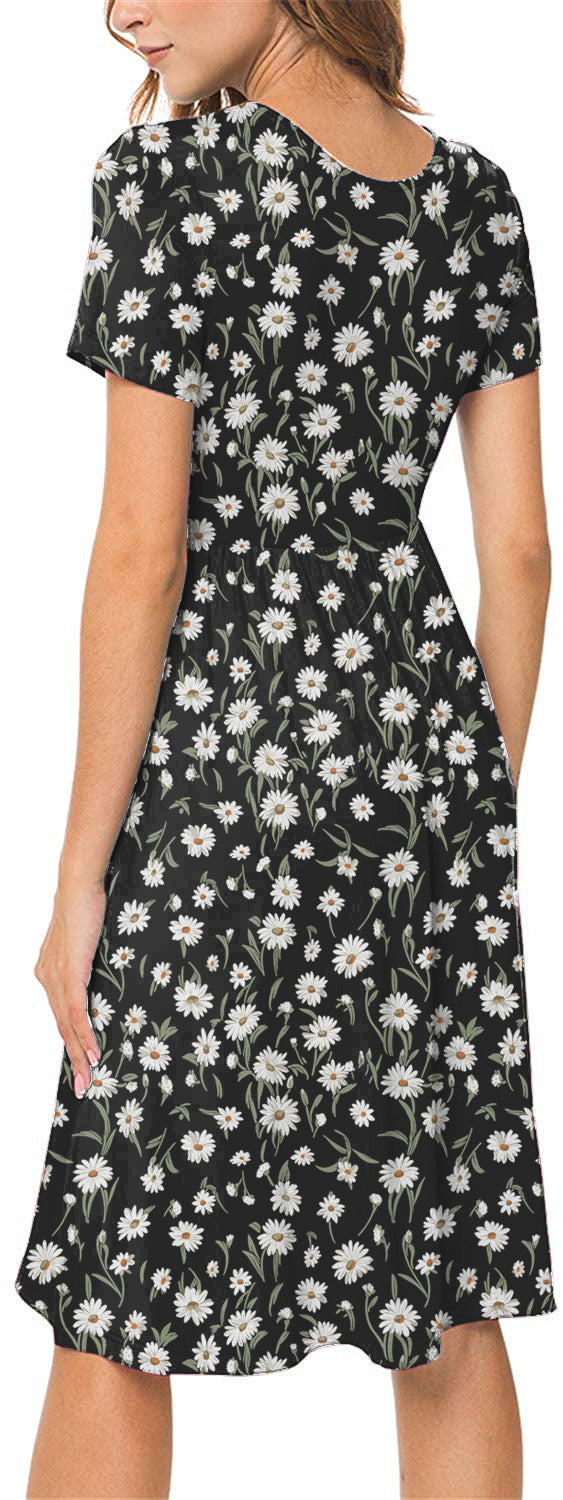 JuneFish Women's Summer Casual Short Sleeve Dresses Empire Waist Dress with Pockets