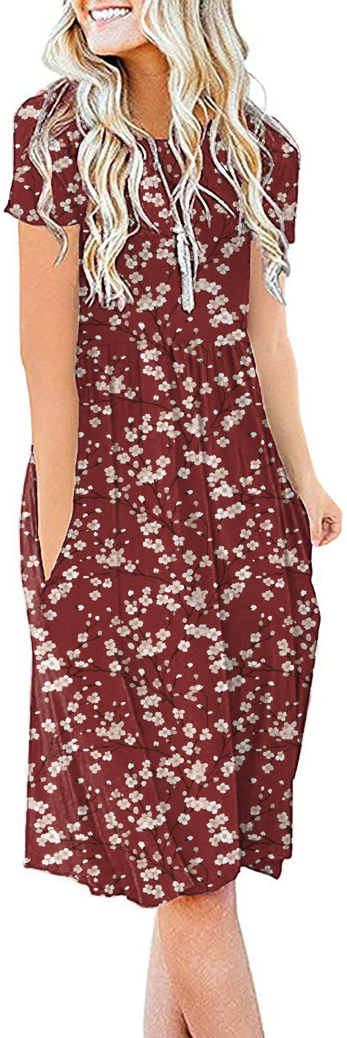JuneFish Women's Summer Casual Short Sleeve Dresses Empire Waist Dress with Pockets