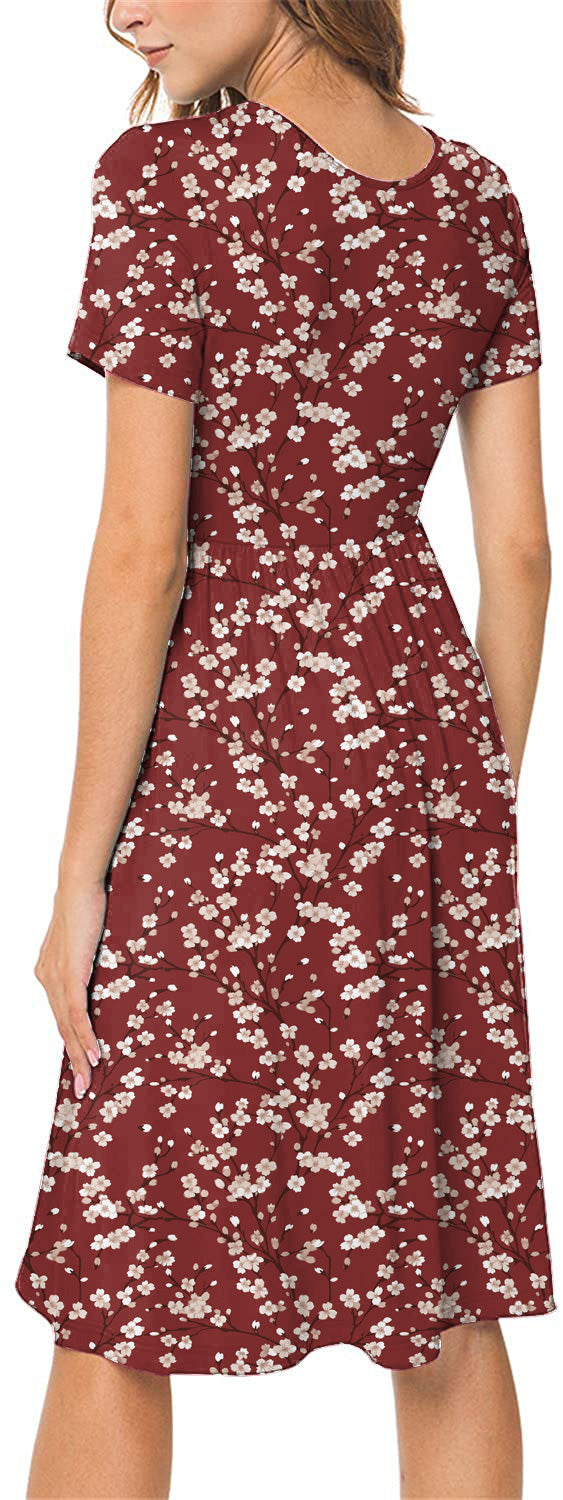 JuneFish Women's Summer Casual Short Sleeve Dresses Empire Waist Dress with Pockets