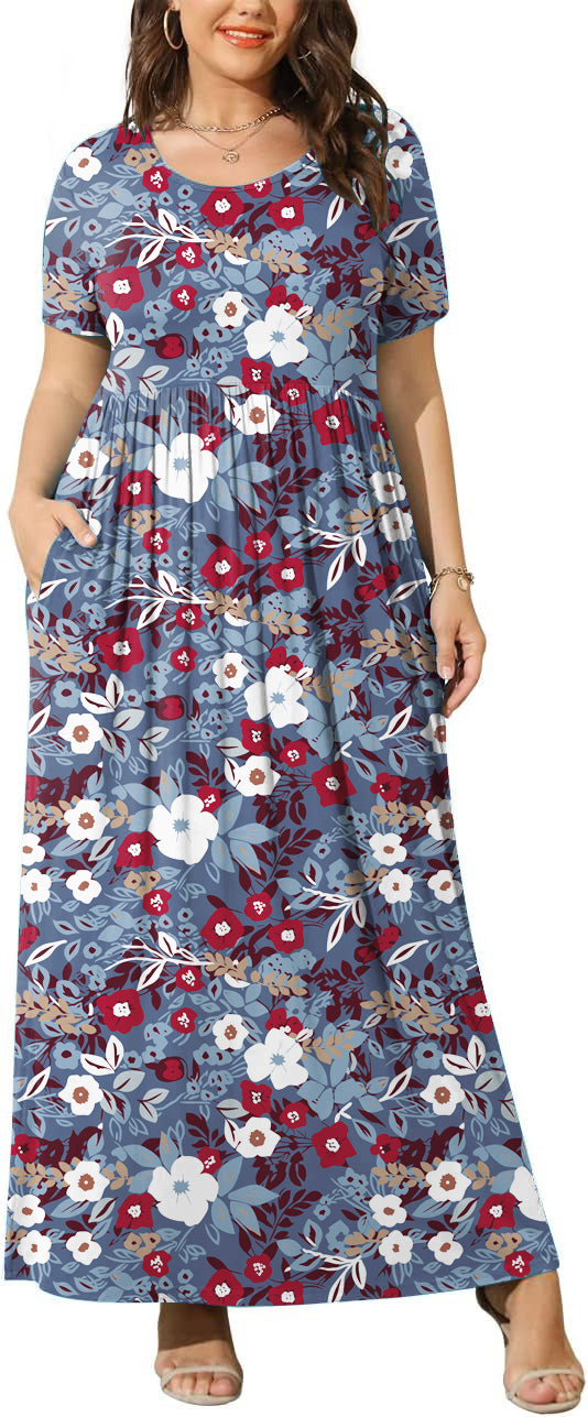 JuneFish Women's Summer Plus Size 2X to 6X Maxi Loose Dress with Pockets
