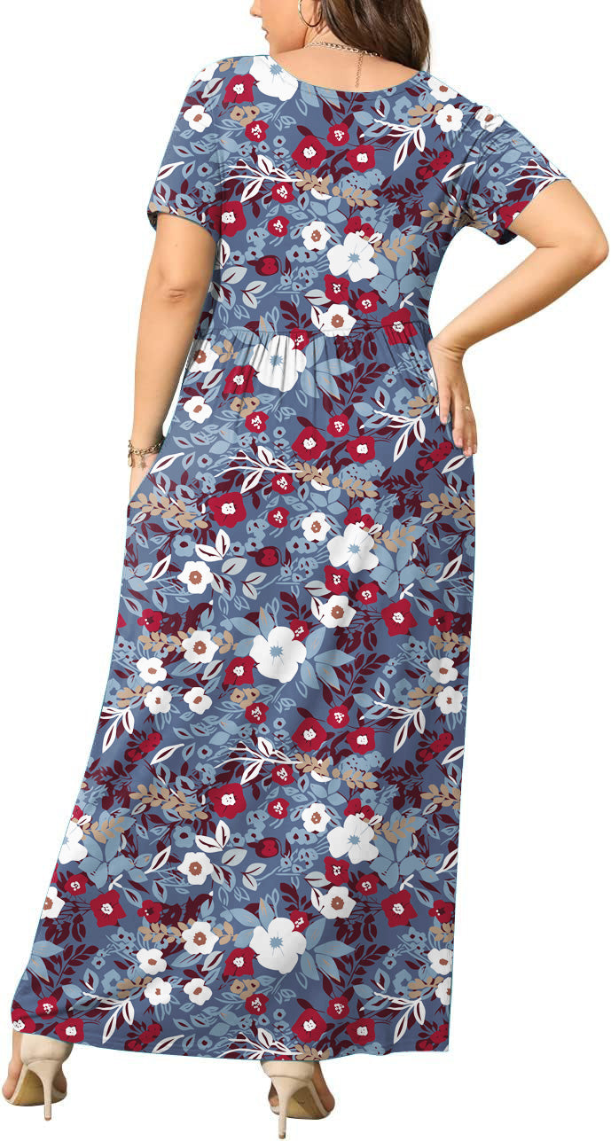 JuneFish Women's Summer Plus Size 2X to 6X Maxi Loose Dress with Pockets