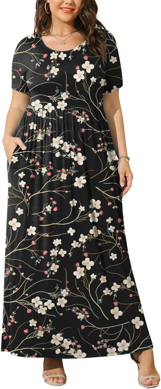 JuneFish Women's Summer Plus Size 2X to 6X Maxi Loose Dress with Pockets