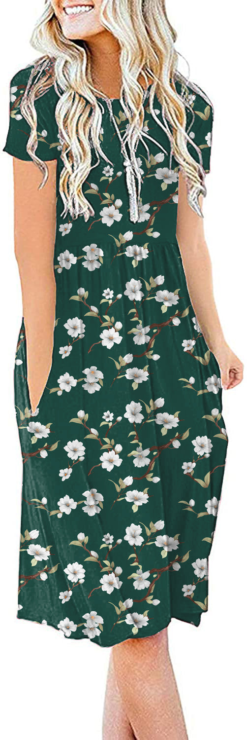 JuneFish Women's Summer Casual Short Sleeve Dresses Empire Waist Dress with Pockets