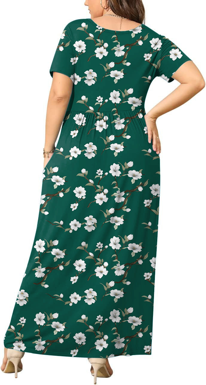 JuneFish Women's Summer Plus Size 2X to 6X Maxi Loose Dress with Pockets