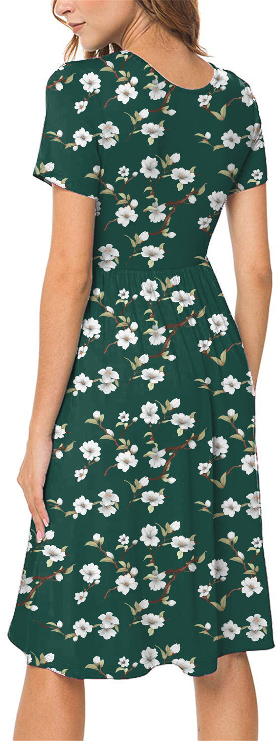 JuneFish Women's Summer Casual Short Sleeve Dresses Empire Waist Dress with Pockets