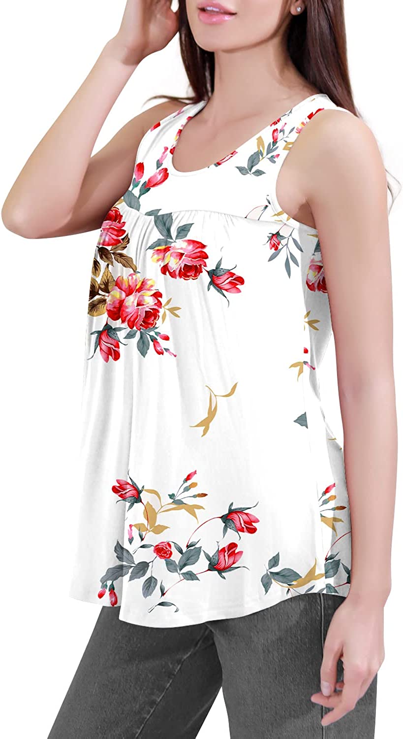 JuneFish Women's Sleeveless Pleated Front TShirt Scoop Neck Tank Pullover Cashew Cyan Blue Blouses