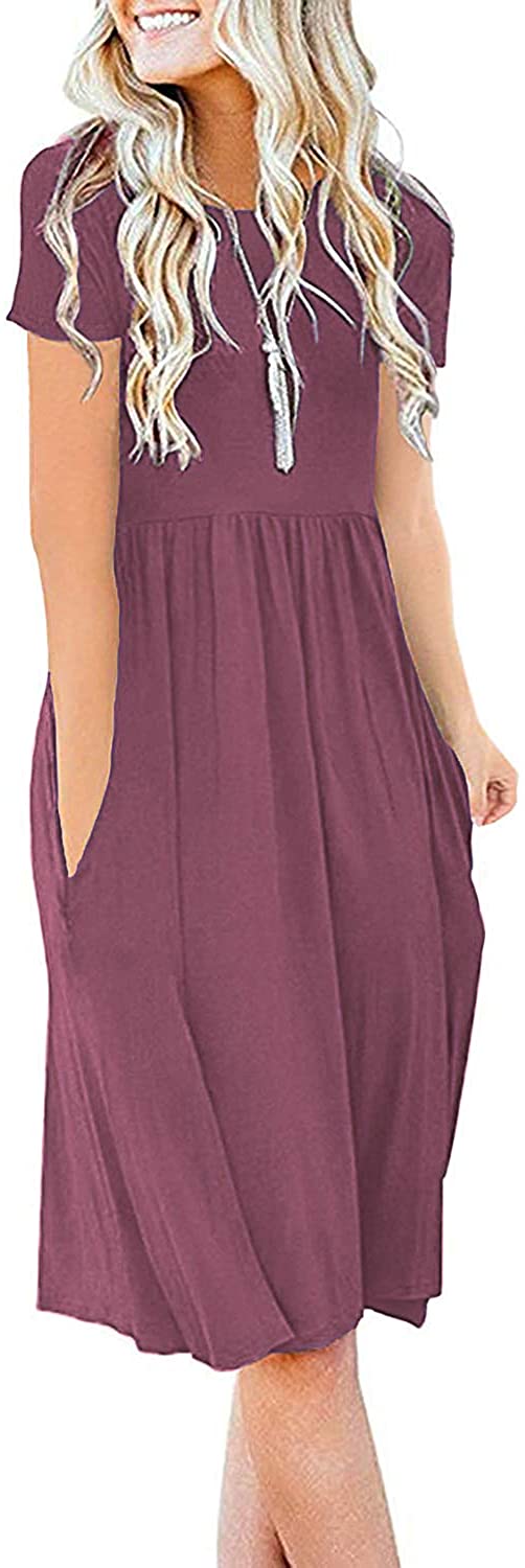 JuneFish Women's Summer Casual Short Sleeve Dresses Empire Waist Dress with Pockets