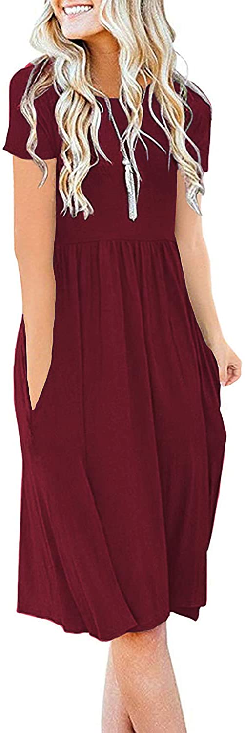 JuneFish Women's Summer Casual Short Sleeve Dresses Empire Waist Dress with Pockets