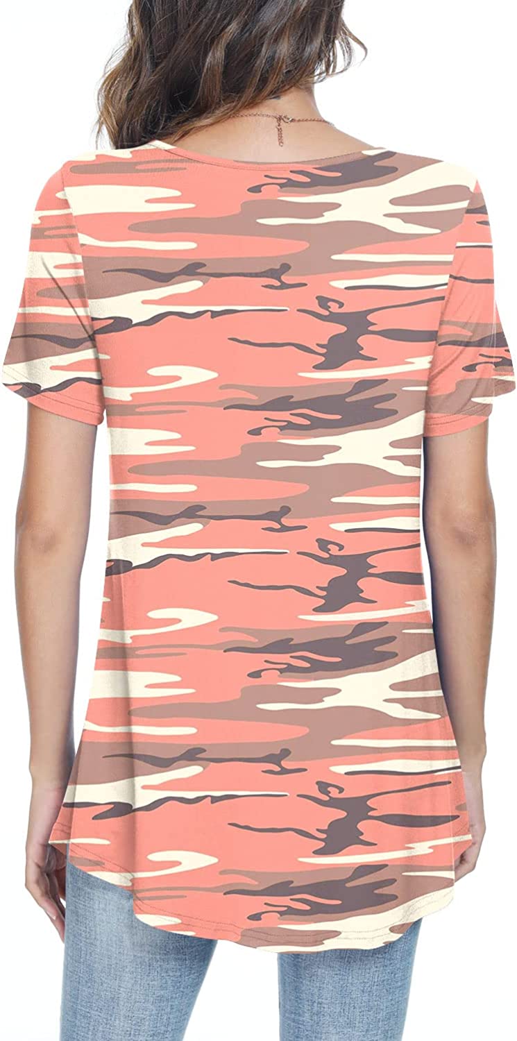 JuneFish Women's Summer Pleated Short Sleeve Tunic Tops Flare Blouse