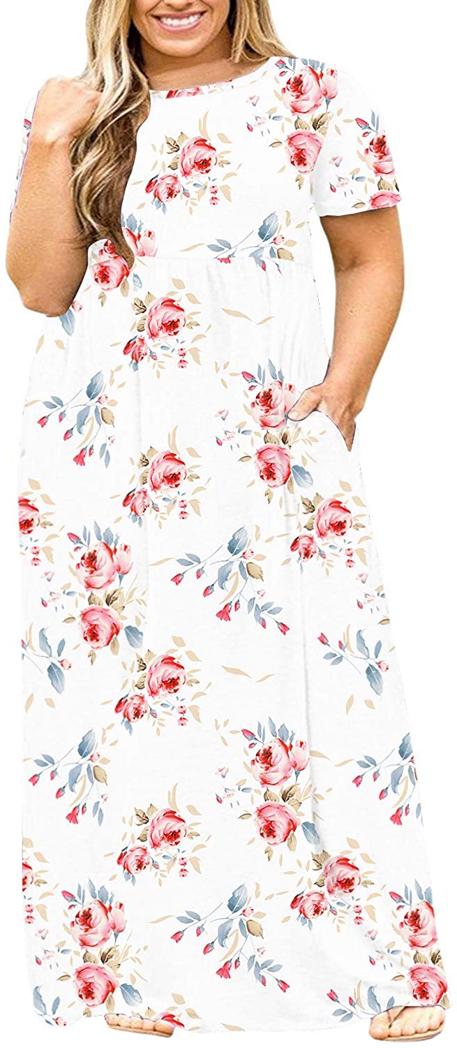 JuneFish Women's Summer Plus Size 2X to 6X Maxi Loose Dress with Pockets