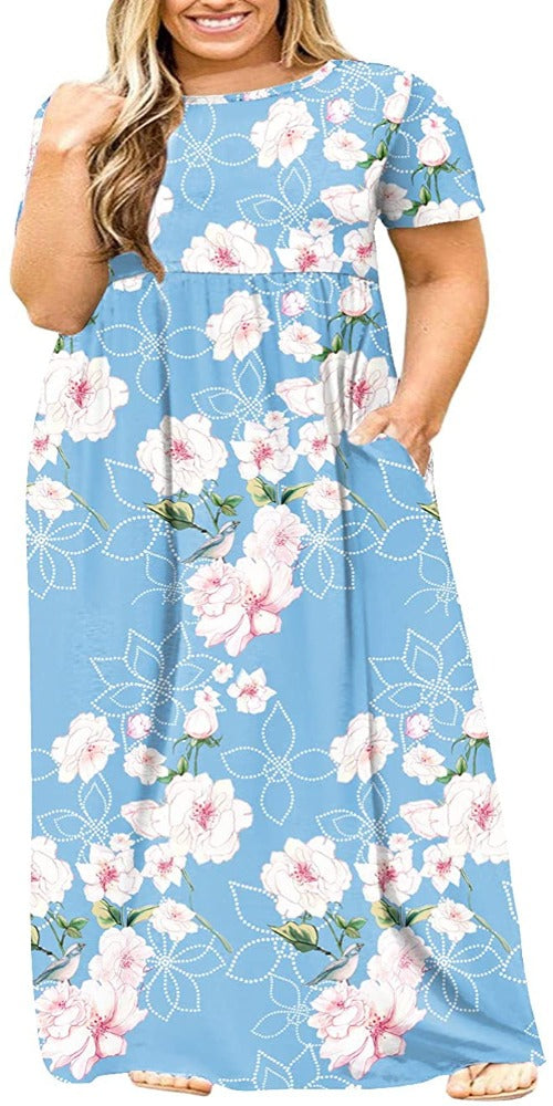 JuneFish Women's Summer Plus Size 2X to 6X Maxi Loose Dress with Pockets