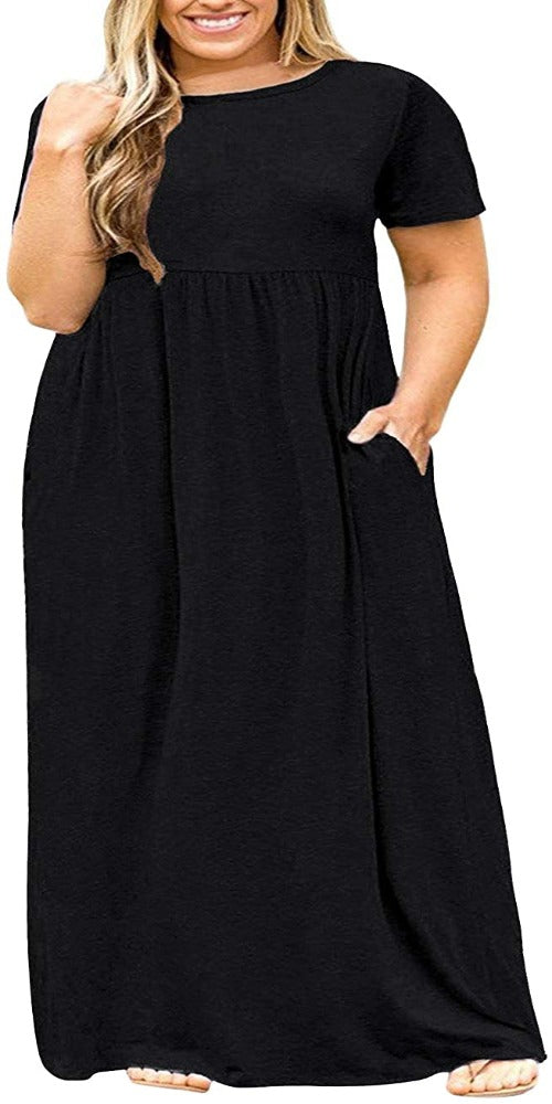 JuneFish Women's Summer Plus Size 2X to 6X Maxi Loose Dress with Pockets