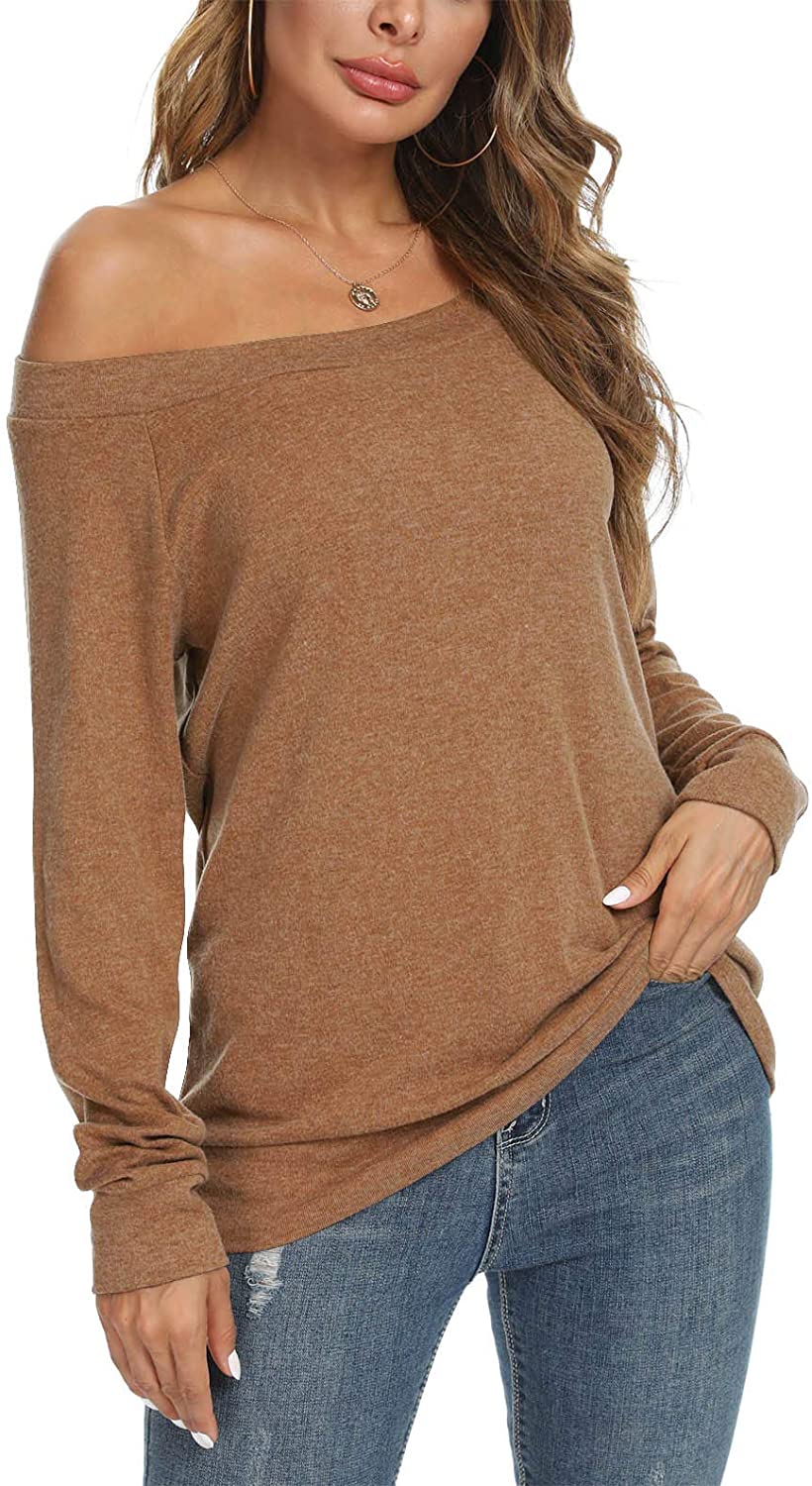 JuneFishWomen's off Shoulder T-Shirts Long Sleeve Blouses Sexy Casual Tops