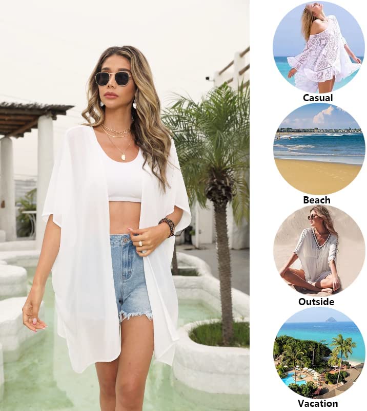 JuneFish 2022 Women Beach Kimono Swimsuit Bathing Suit Cover Ups Swimwear Sheer Chiffon Cardigan Tops